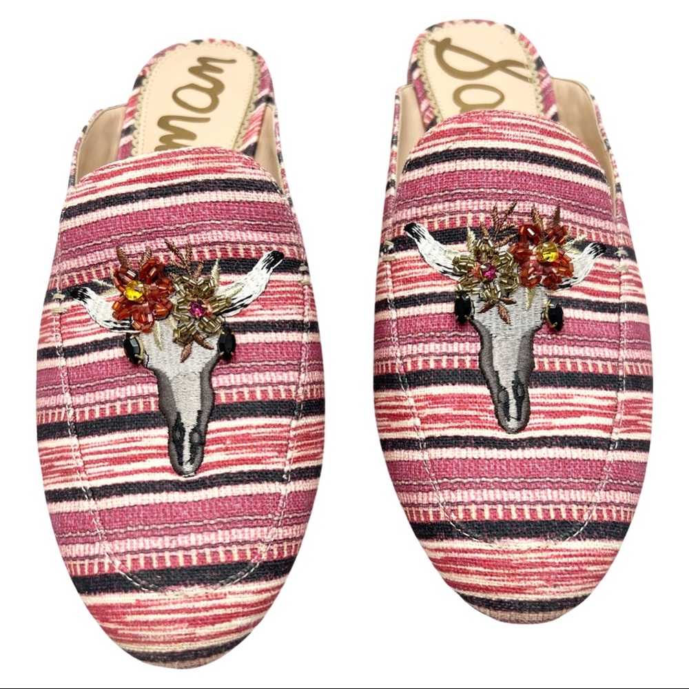 Sam Edelman Pink Striped Embroidered Bull Mules